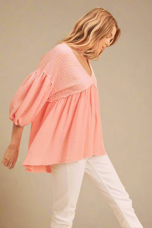 AEMI+CO - Cotton Candy Textured Puff Sleeve Top
