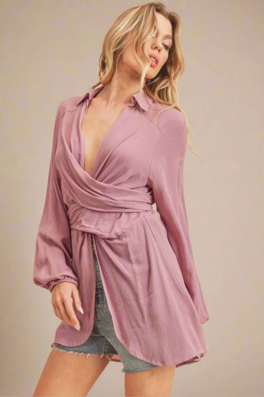 AEMI+CO - Dusty Rose Wrap Blouse