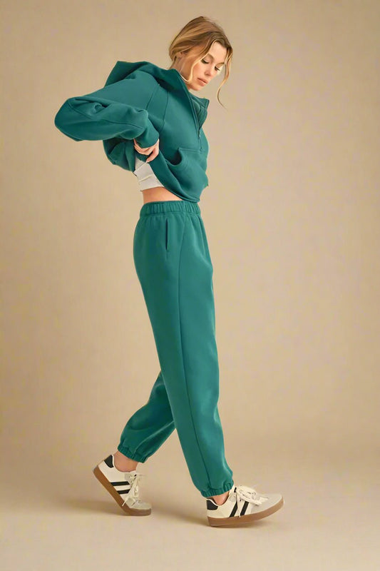 AEMI+CO - Fleece Jogger Sweatpants – Deep Teal