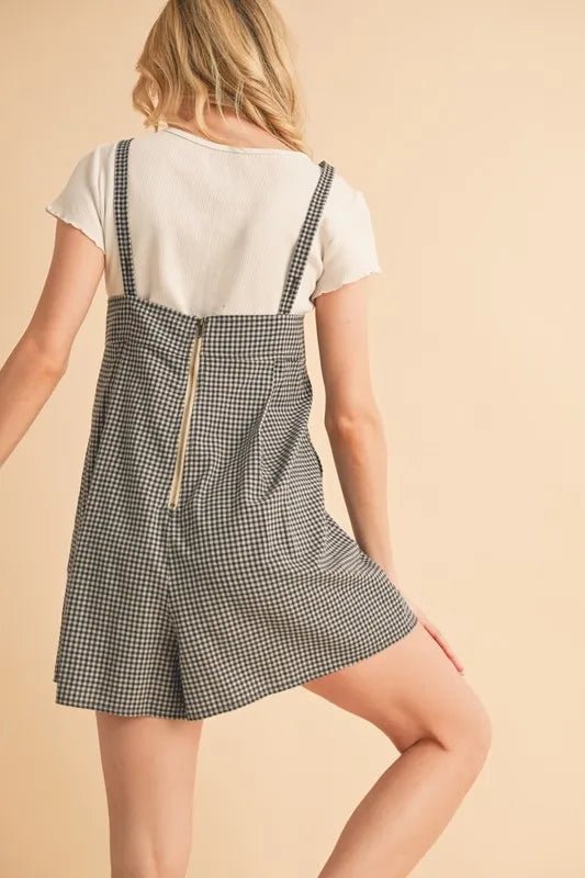 AEMI+CO - Gingham Overall Romper – Charcoal & Ivory