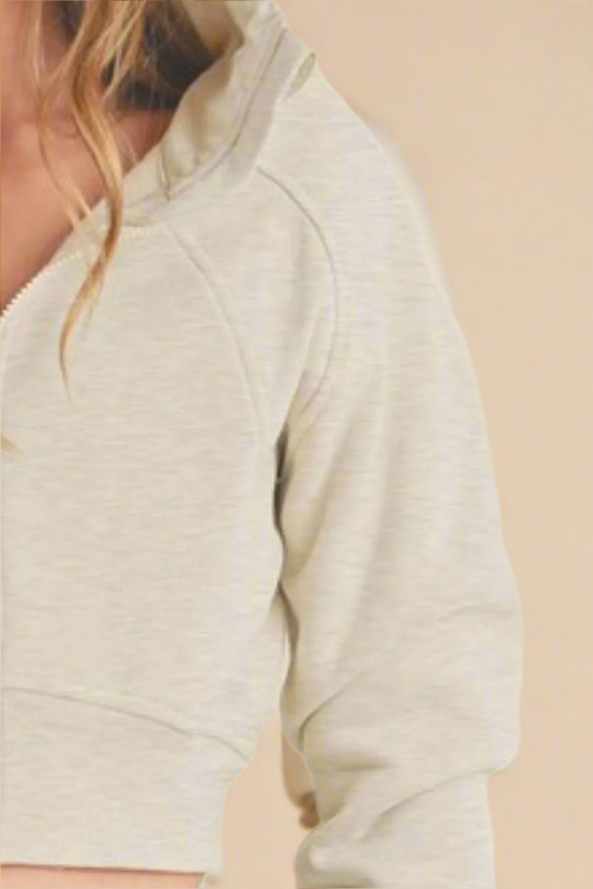 AEMI+CO - Heather Gray Cropped Zip Hoodie
