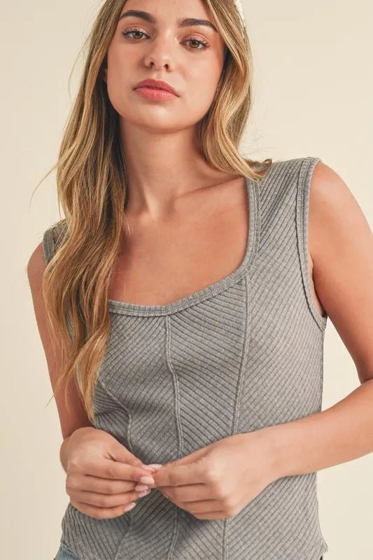 AEMI+CO - Heather Gray Ribbed Square Neck Tank