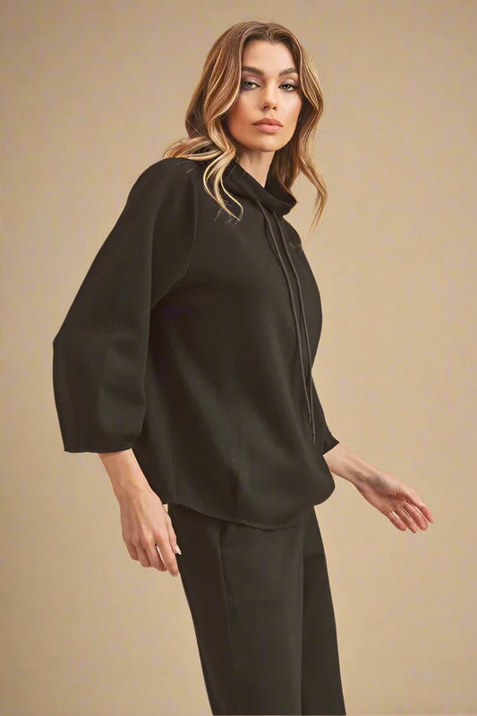 AEMI+CO - Jet Black Cozy Mock Neck Sweatshirt