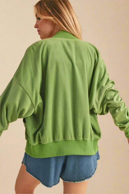 AEMI+CO - Kiwi Green Snap - Up Fleece Jacket
