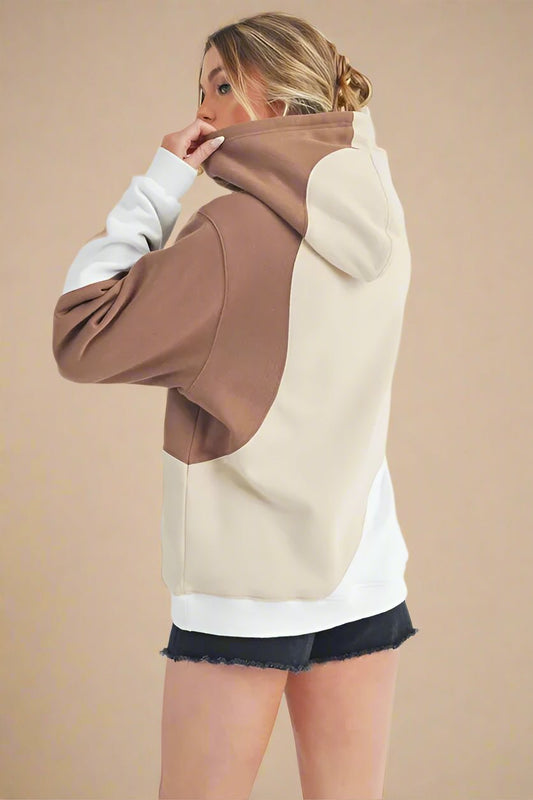 AEMI+CO - Mocha & Cream Color Block Hoodie