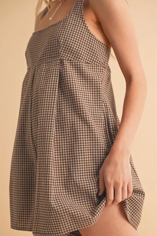 AEMI+CO - Mocha Gingham Babydoll Romper