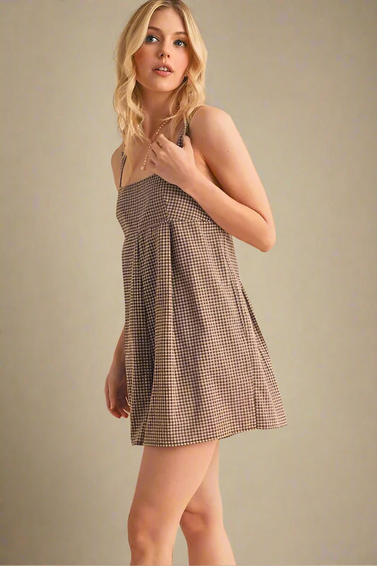 AEMI+CO - Mocha Gingham Babydoll Romper