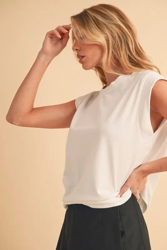 AEMI+CO - Natural Ivory Padded Shoulder Muscle Tee