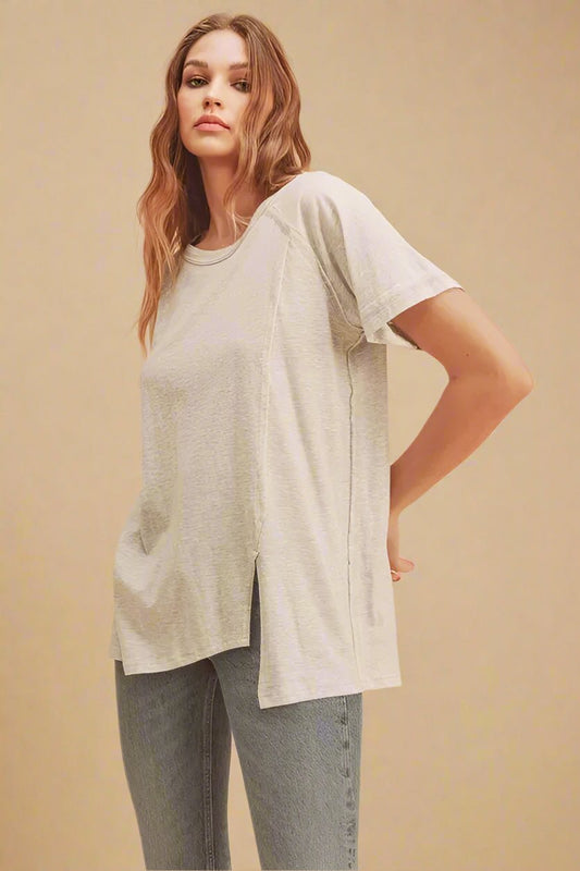 AEMI+CO - Oat Heather Side Slit Tee