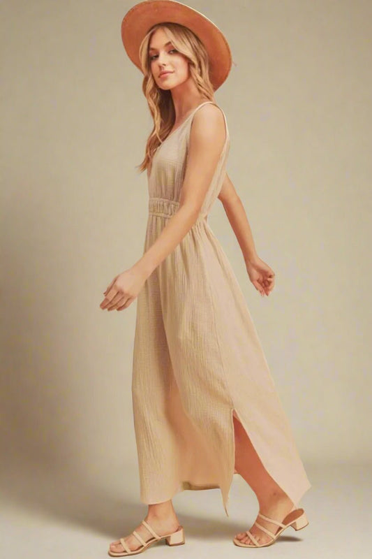 AEMI+CO - Oatmeal Smocked Waist Midi Dress