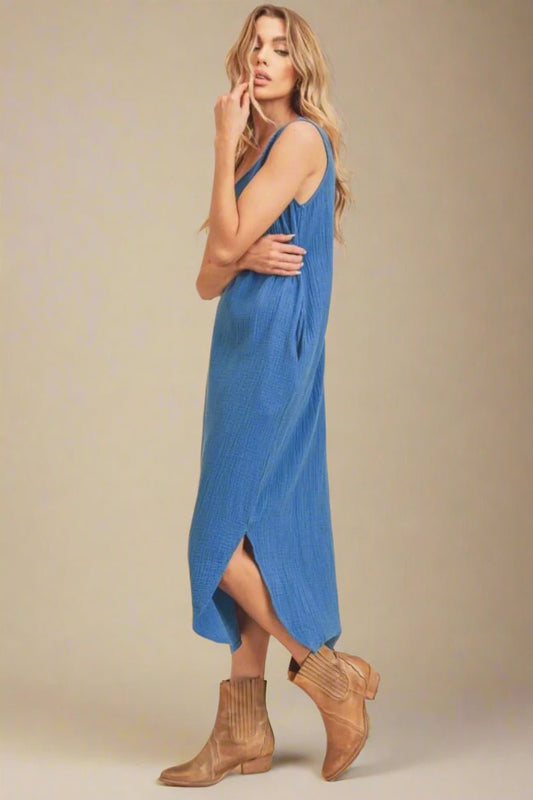 AEMI+CO - Ocean Blue Gauze Midi Dress
