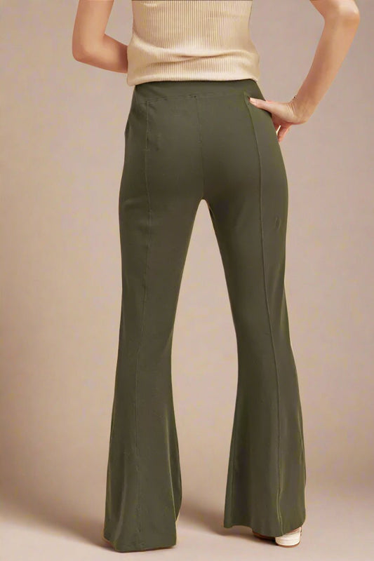 AEMI+CO - Olive High Waist Knit Flare Pants