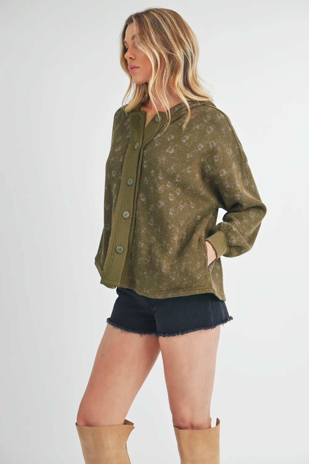 AEMI+CO - Olive Hooded Button - Up Jacket