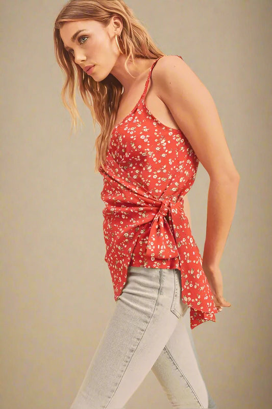 AEMI+CO - Red Floral Wrap Tie Cami
