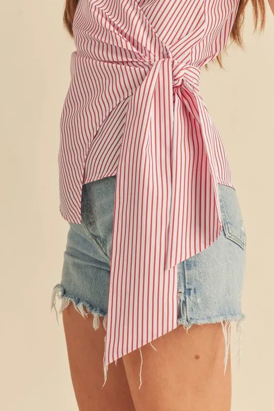 AEMI+CO - Red Stripe Wrap Tie Tank