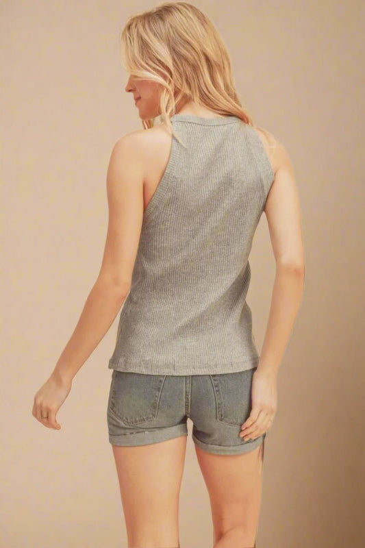 AEMI+CO - Ribbed High Neck Tank – Heather Gray