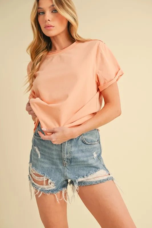 AEMI+CO - Rolled Sleeve Tee in Soft Apricot