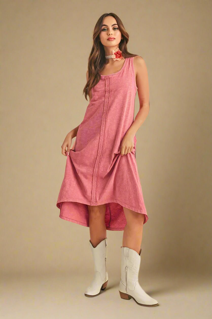 AEMI+CO - Rosewood Washed Sleeveless Hi - Low Midi Dress