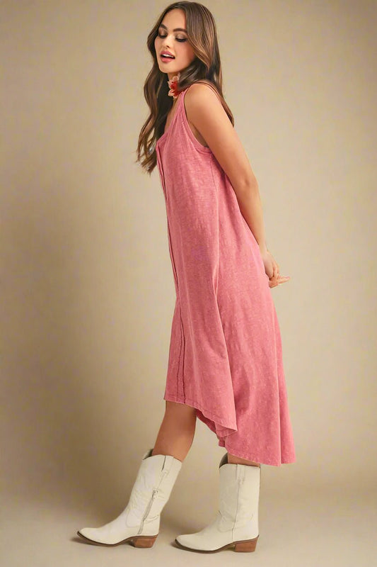 AEMI+CO - Rosewood Washed Sleeveless Hi - Low Midi Dress