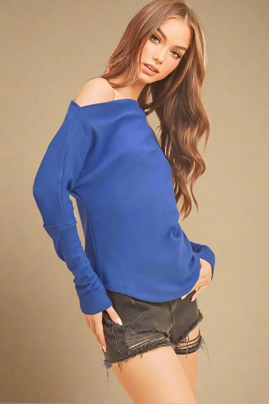 AEMI+CO - Royal Blue Off - Shoulder Knit Top
