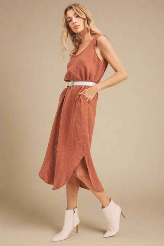 AEMI+CO - Rust Gauze Midi Dress