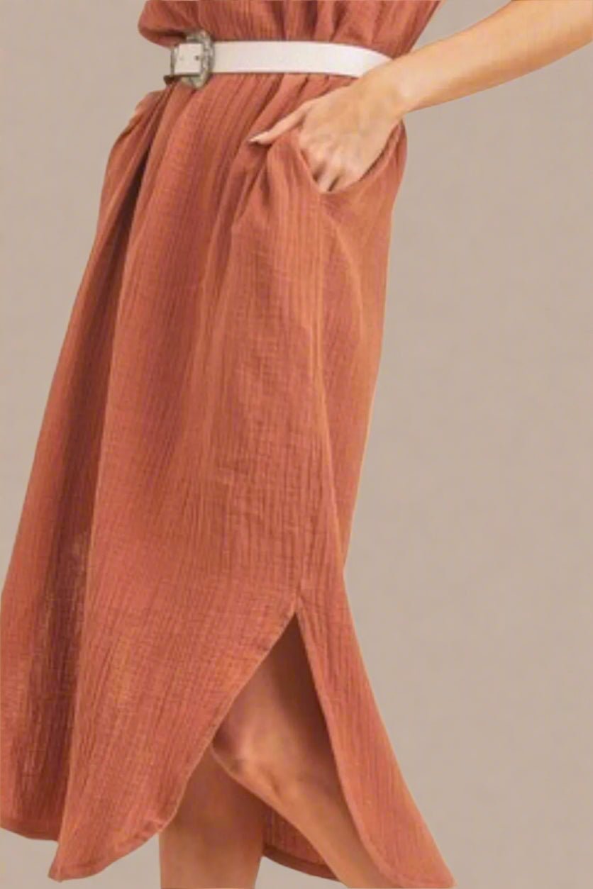 AEMI+CO - Rust Gauze Midi Dress