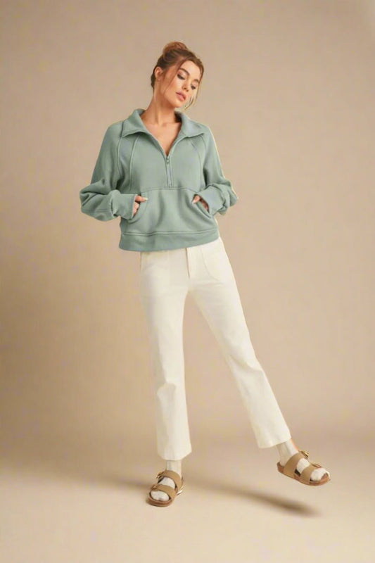 AEMI+CO - Sage Fleece Quarter - Zip Pullover