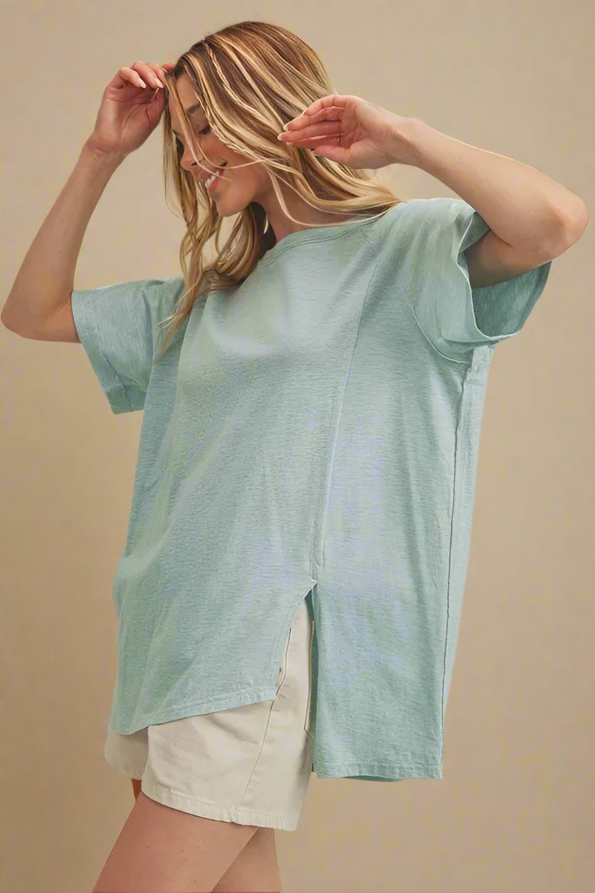 AEMI+CO - Seafoam Side Slit Tee