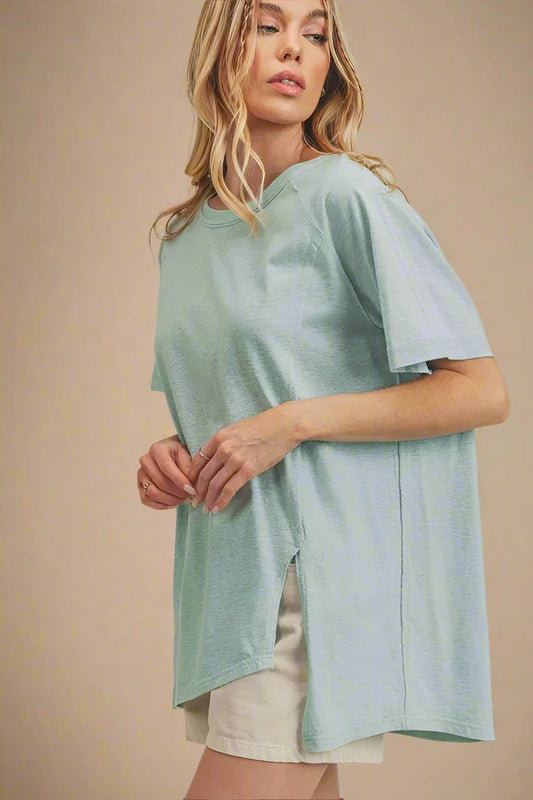 AEMI+CO - Seafoam Side Slit Tee