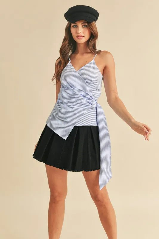 AEMI+CO - Sky Blue Stripe Wrap Tie Tank