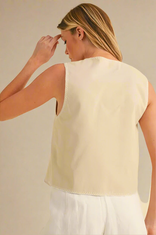 AEMI+CO - Sun & Moon Embroidered Tie - Front Vest – Natural Ivory