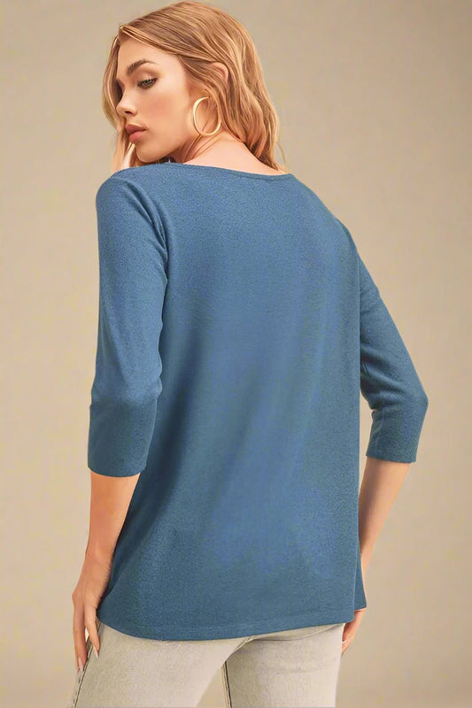 AEMI+CO - Twist Front Knit Top in Dusty Slate Blue