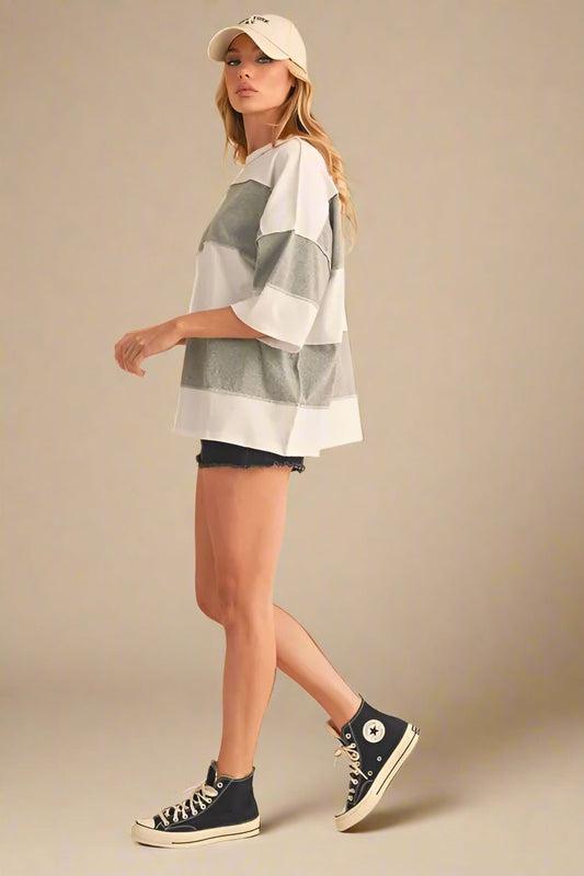 AEMI+CO - Washed Gray & White Colorblock Oversized Tee