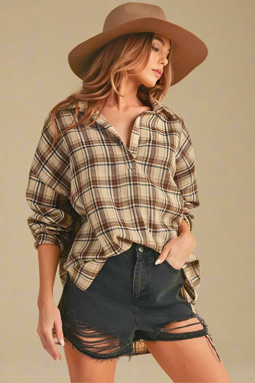 AEMI+CO - Wheat Plaid Popover Flannel
