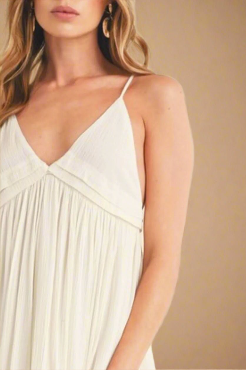 AEMI+CO - White V - Neck Babydoll Mini Dress