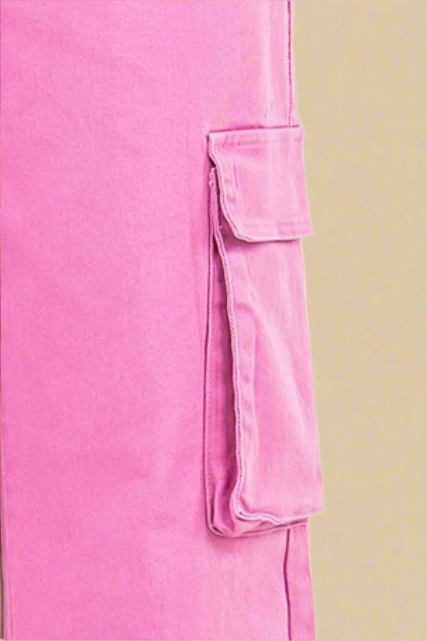 American Bazi - Drawstring Wide Leg Cargo Pants in Dusty Rose