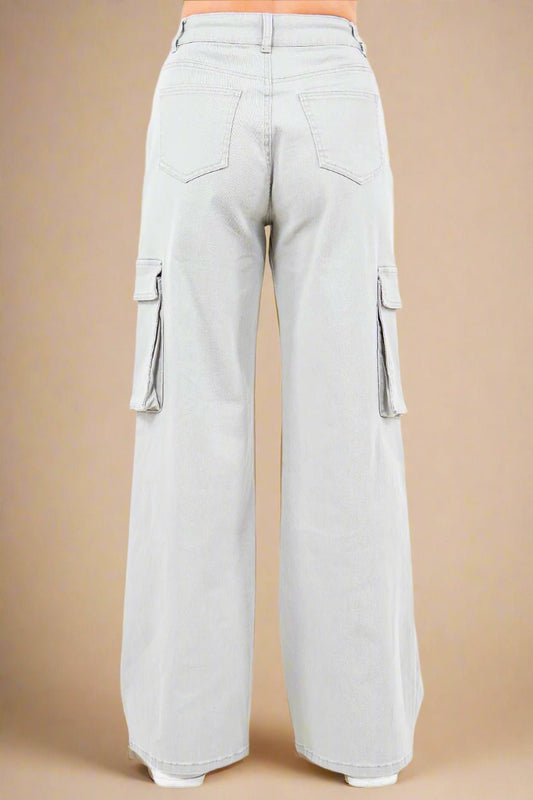 American Bazi - Light Gray Wide Leg Cargo Pants