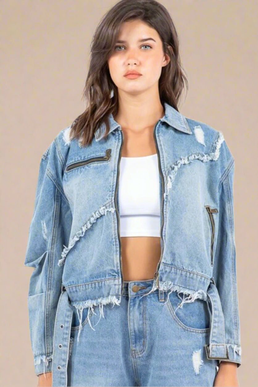 American Bazi - Light Wash Distressed Denim Jacket