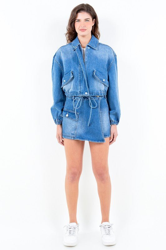 American Bazi - Medium Wash Cropped Denim Jacket