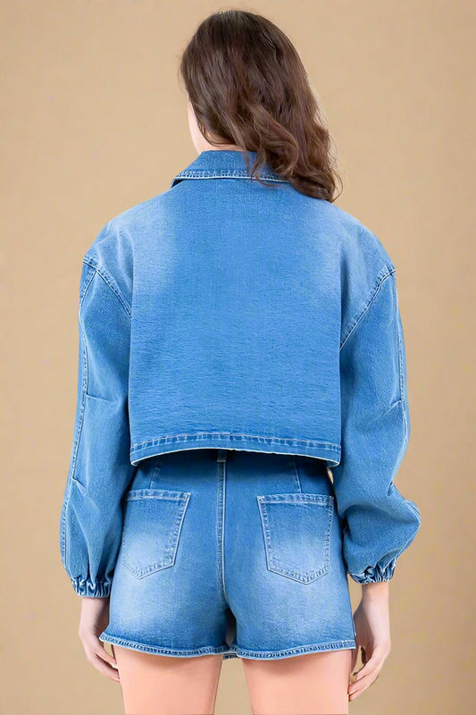 American Bazi - Medium Wash Cropped Denim Jacket