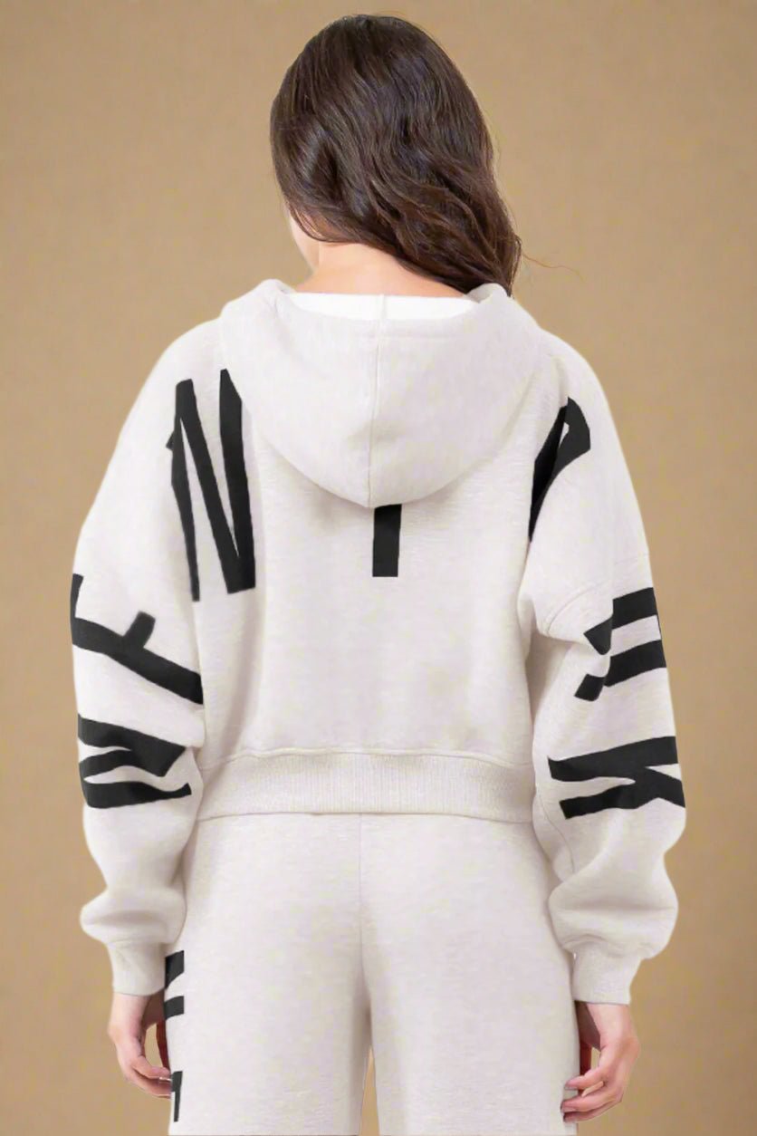 American Bazi - New York Cropped Hoodie in Almond