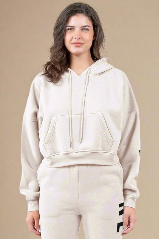 American Bazi - New York Cropped Hoodie in Almond