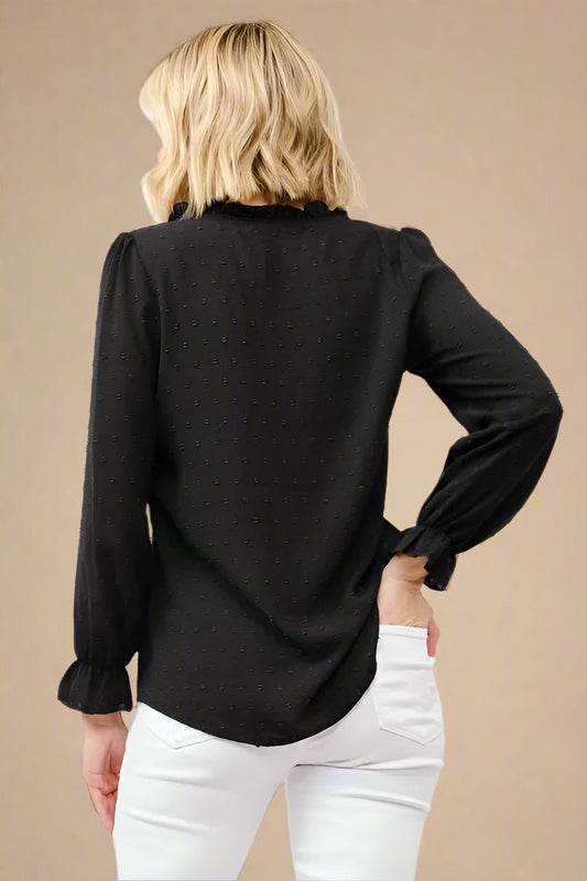And the Why - Black Swiss Dot Ruffle Blouse