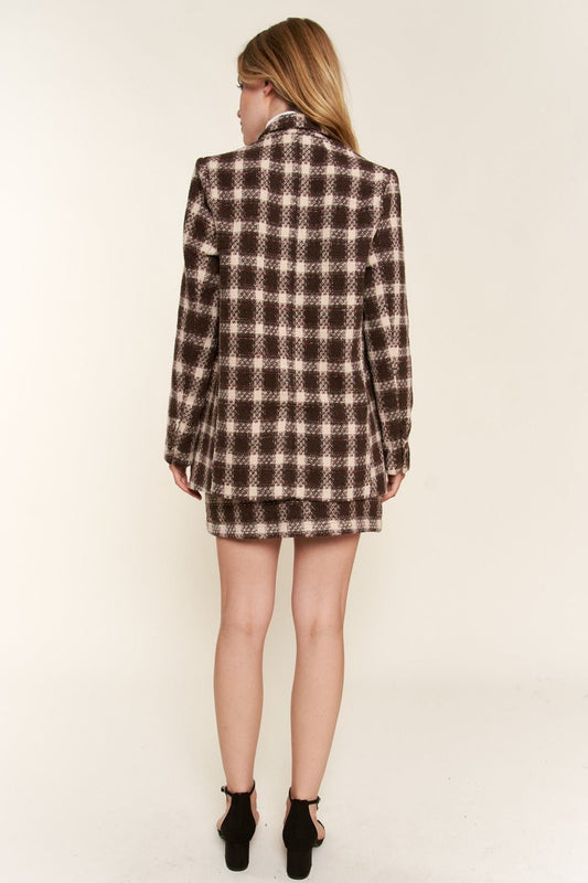 And the Why - Brushed Plaid One Button Blazer in Brown
