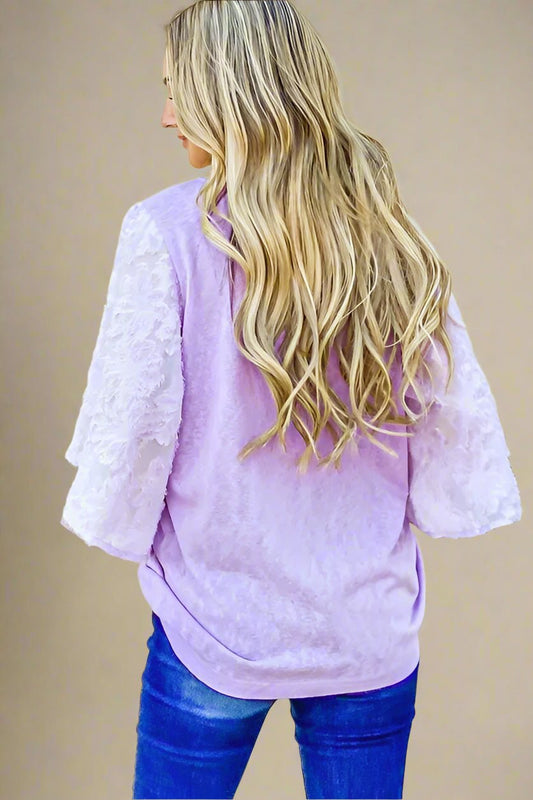 And the Why - Burnout Floral Sleeve Top – Lavender