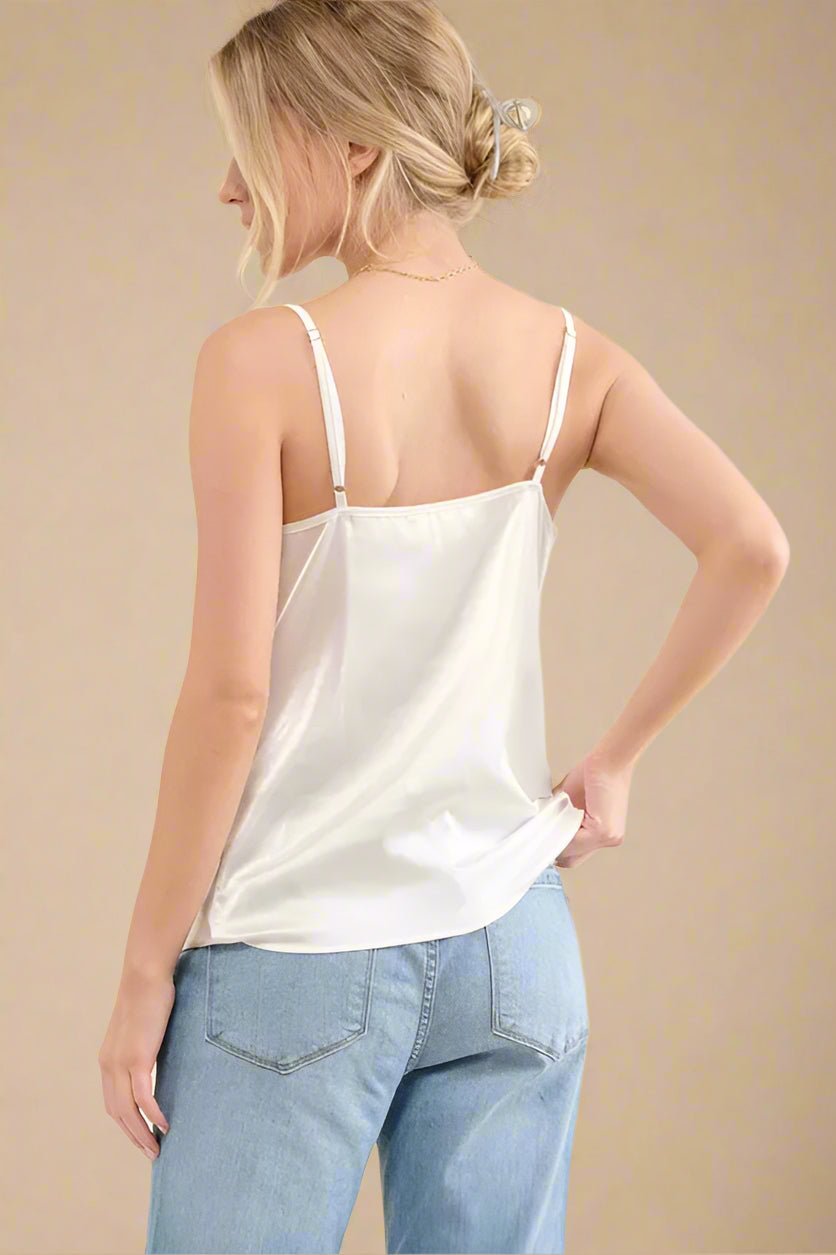 And the Why - Ivory Satin Cowl Neck Camisole Top