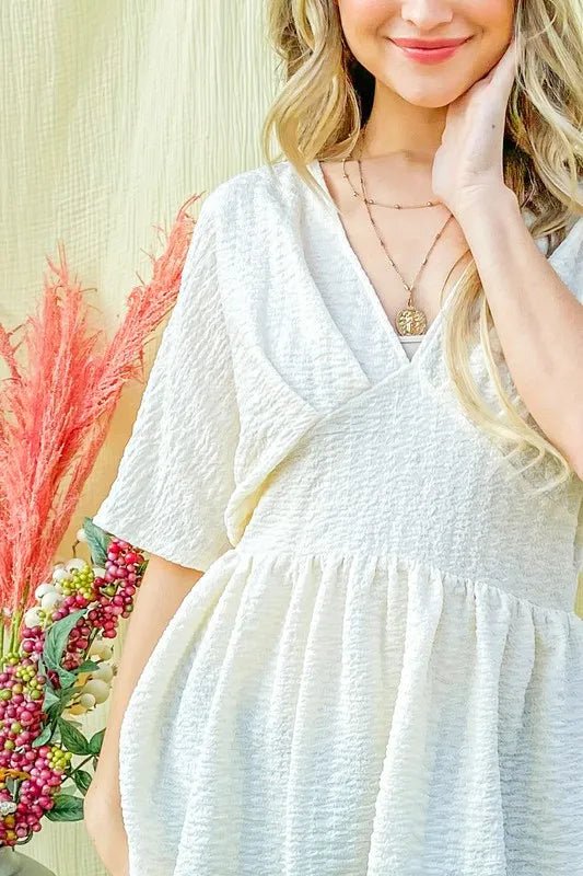 And the Why - Ivory Textured Babydoll Peplum Top