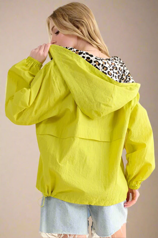 And the Why - Leopard Lined Windbreaker Pullover – Lime Green