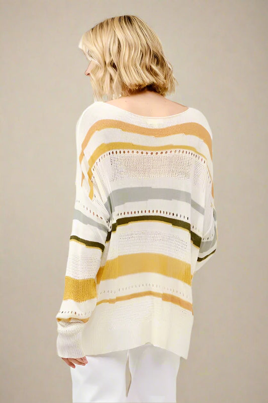 And the Why - Lightweight Stripe Knit Sweater – Cream Multi