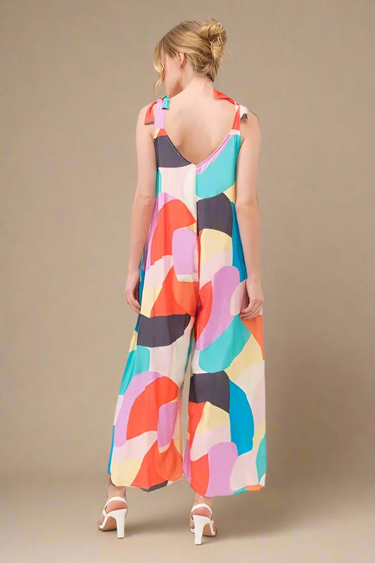 And the Why - Multicolor Abstract Leaf Wide Leg Jumpsuit